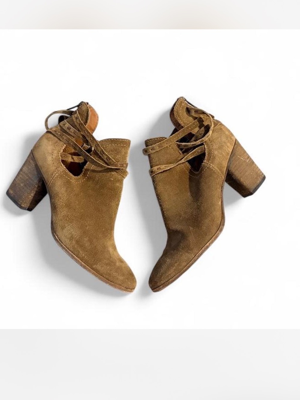 Women's  Frye Tan Suede Cutout Block Heel Booties